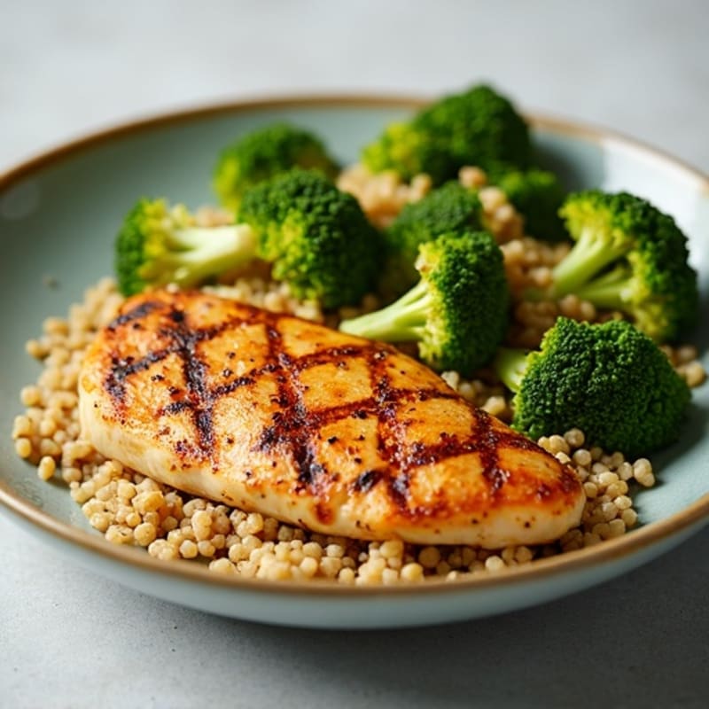 Grilled Chicken Breast with Quinoa and Roasted Broccoli