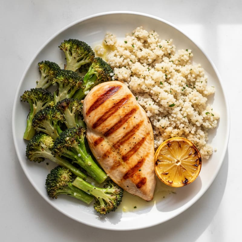 Grilled Chicken Breast with Roasted Broccoli and Quinoa