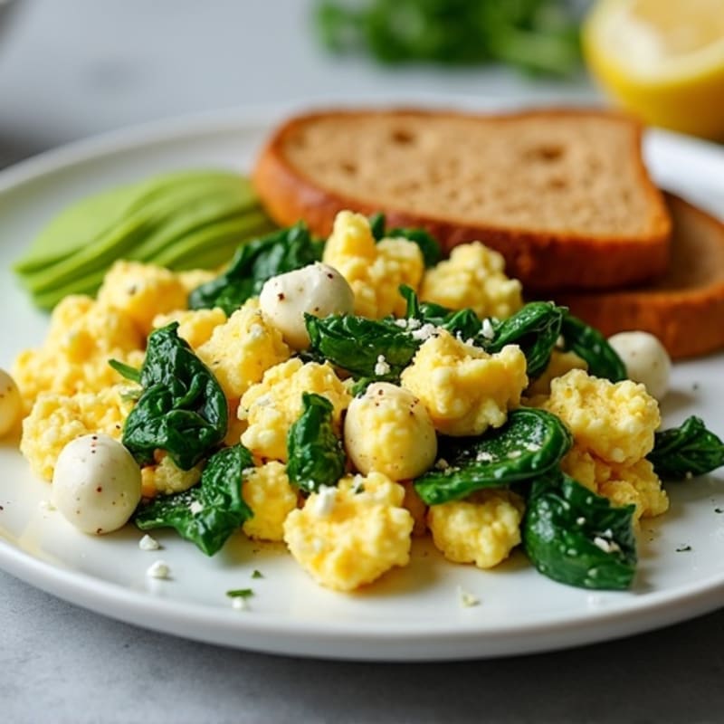 Cottage Cheese Egg White Scramble with Sautéed Spinach