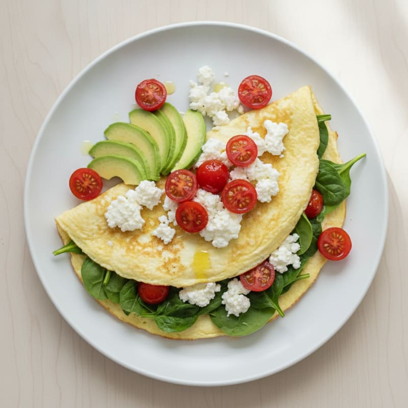 Egg White Spinach Omelette with Cottage Cheese and Cherry Tomatoes