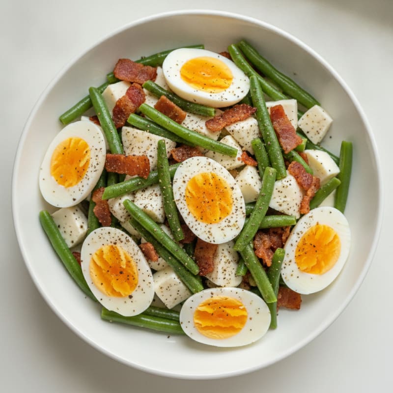 Turkey Bacon and Boiled Egg Salad with String Beans