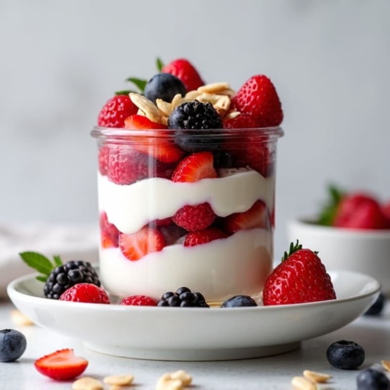 Greek Yogurt Protein Parfait with Mixed Berries and Almonds