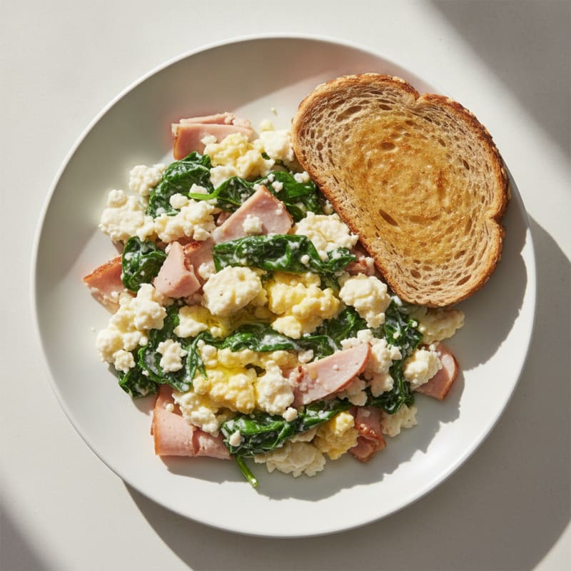 Cottage Cheese Scramble with Spinach and Turkey