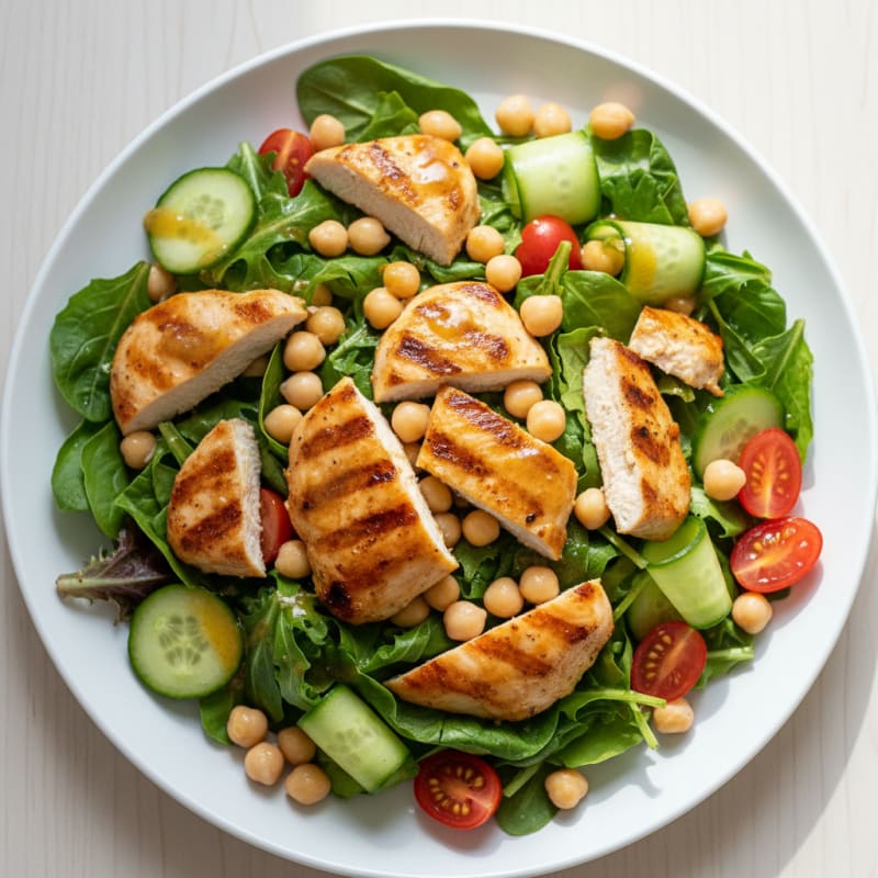 Grilled Chicken Breast Salad with Chickpeas and Mixed Greens