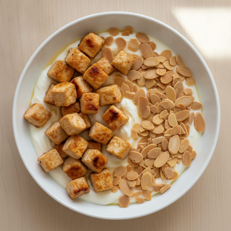 Vanilla Protein Yogurt Bowl with Chopped Chicken and Almonds