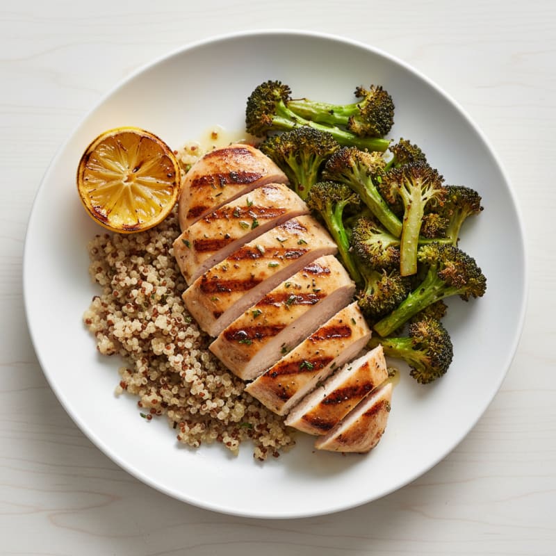 Grilled Chicken Breast with Quinoa and Roasted Broccoli