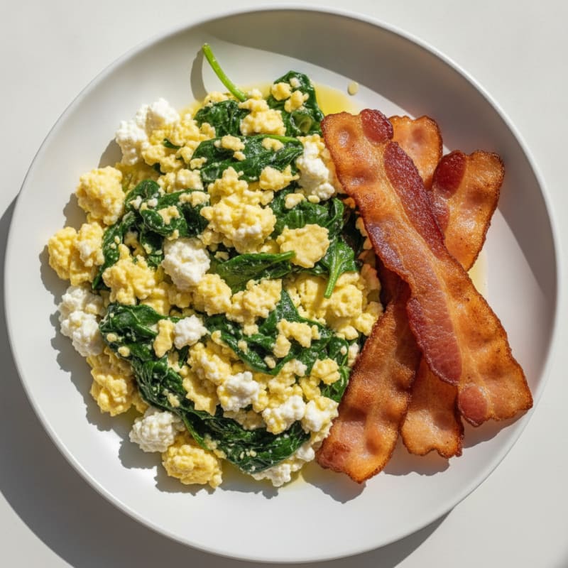 Cottage Cheese Scramble with Spinach and Turkey Bacon
