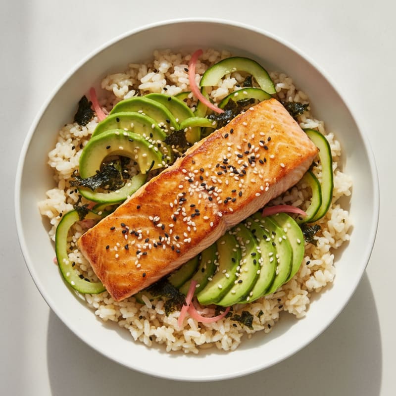 Salmon Sushi Rice Bowl with Avocado