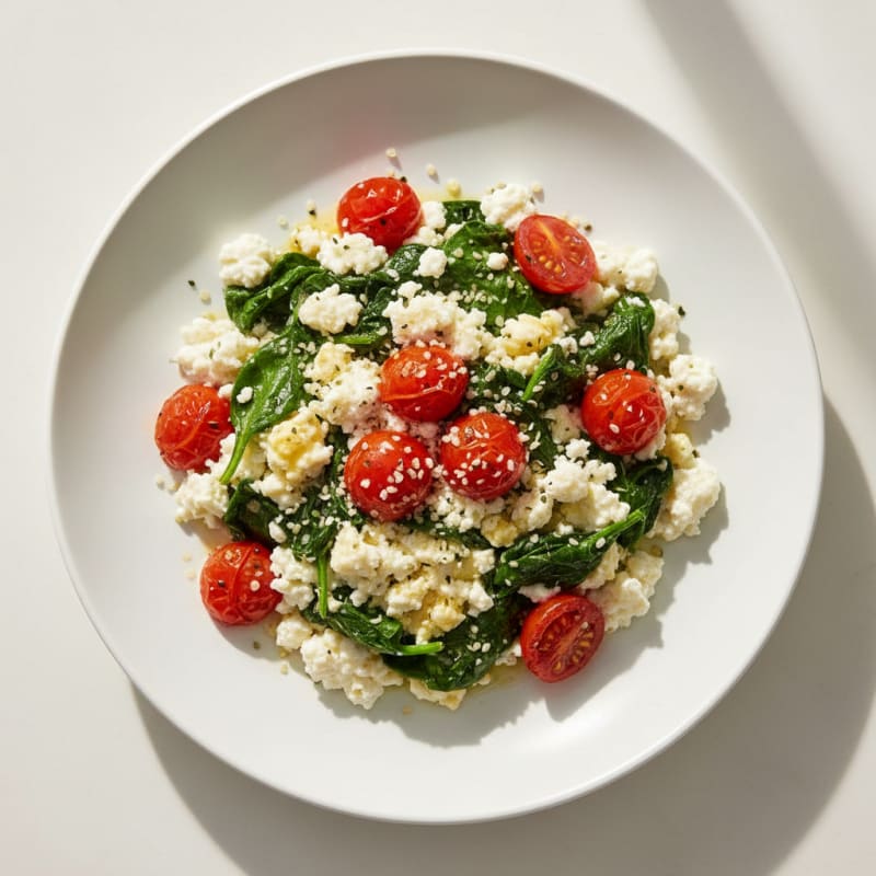 Egg White Scramble with Cottage Cheese and Sautéed Spinach