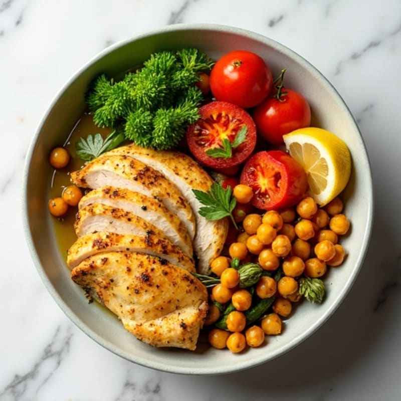 Herb-Roasted Chicken and Chickpea Bowl with Fresh Vegetables