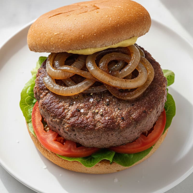 Classic Beef Burger with Caramelized Onions