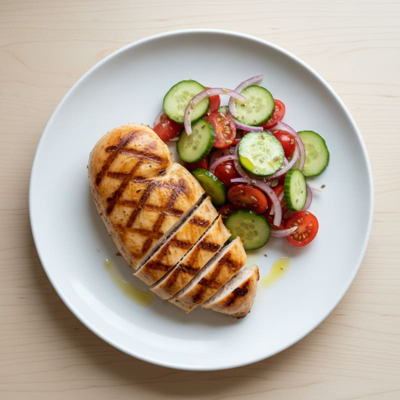 Grilled Chicken Breast with Crisp Cucumber Tomato Salad