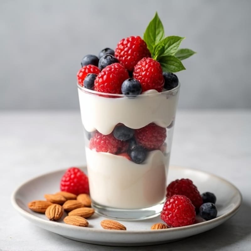 Greek Yogurt Protein Parfait with Mixed Berries and Almonds