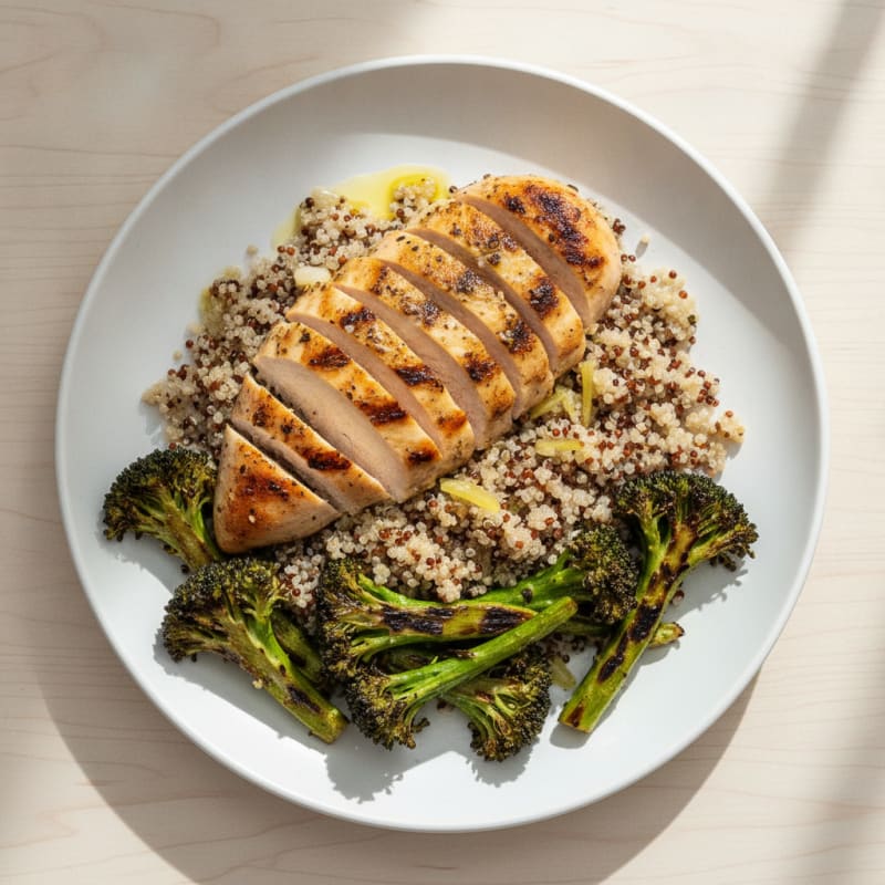 Grilled Chicken Breast with Quinoa and Roasted Broccoli