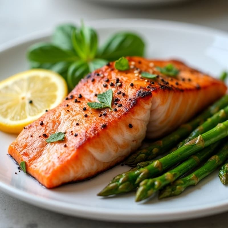 Seared Salmon Fillet with Steamed Asparagus