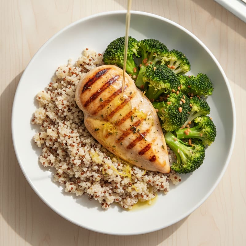 Grilled Chicken Breast with Quinoa and Steamed Broccoli