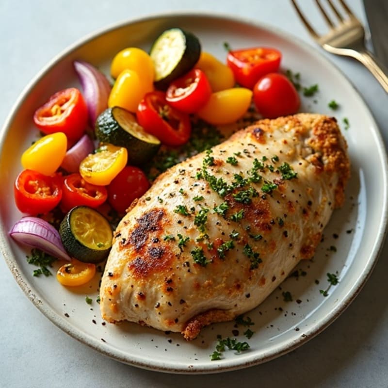 Herb-Crusted Sheet Pan Chicken with Roasted Rainbow Vegetables