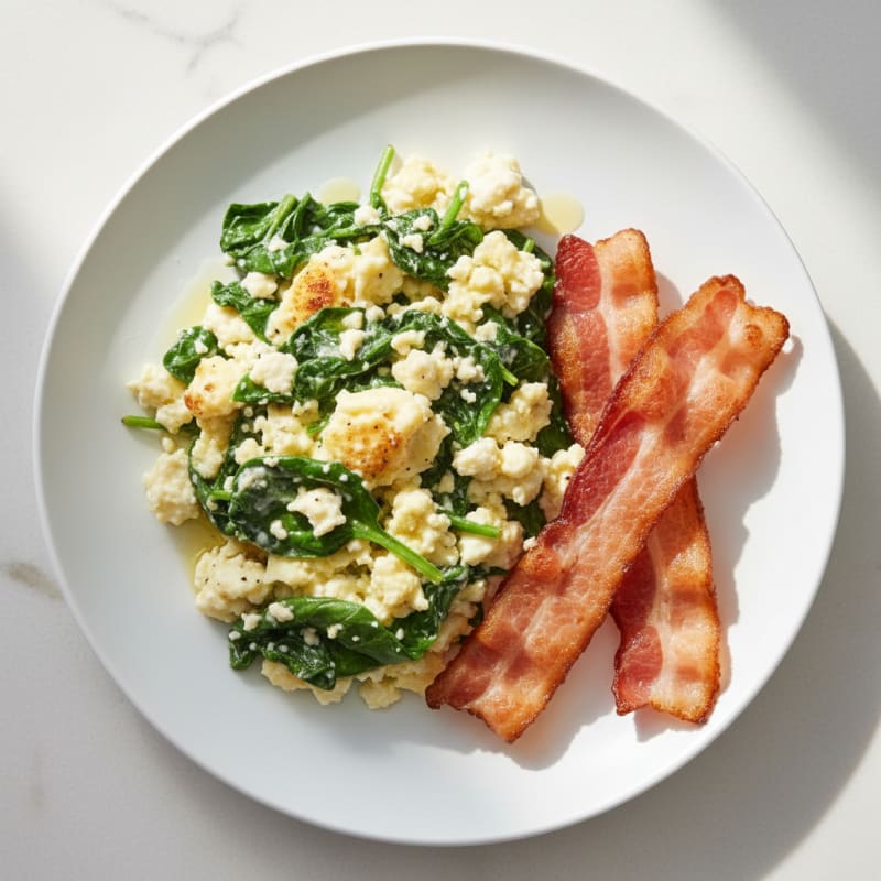 Cottage Cheese Scramble with Spinach and Turkey Bacon