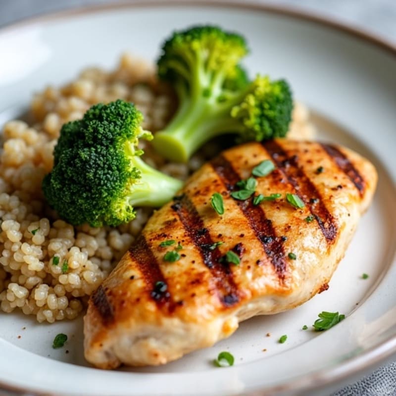 Grilled Chicken Breast with Roasted Broccoli and Quinoa