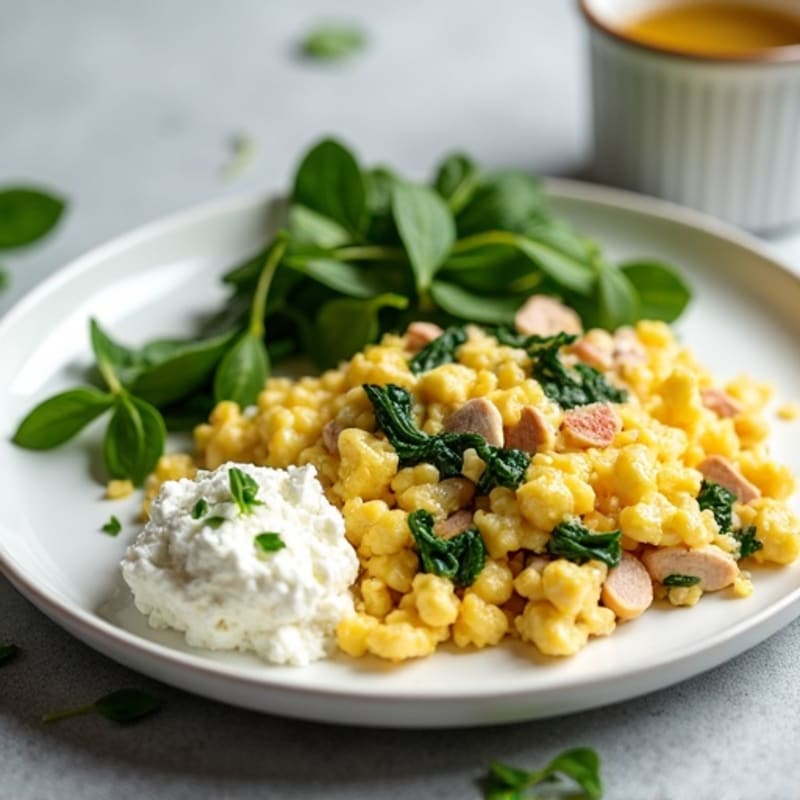 Egg White and Turkey Spinach Scramble with Cottage Cheese