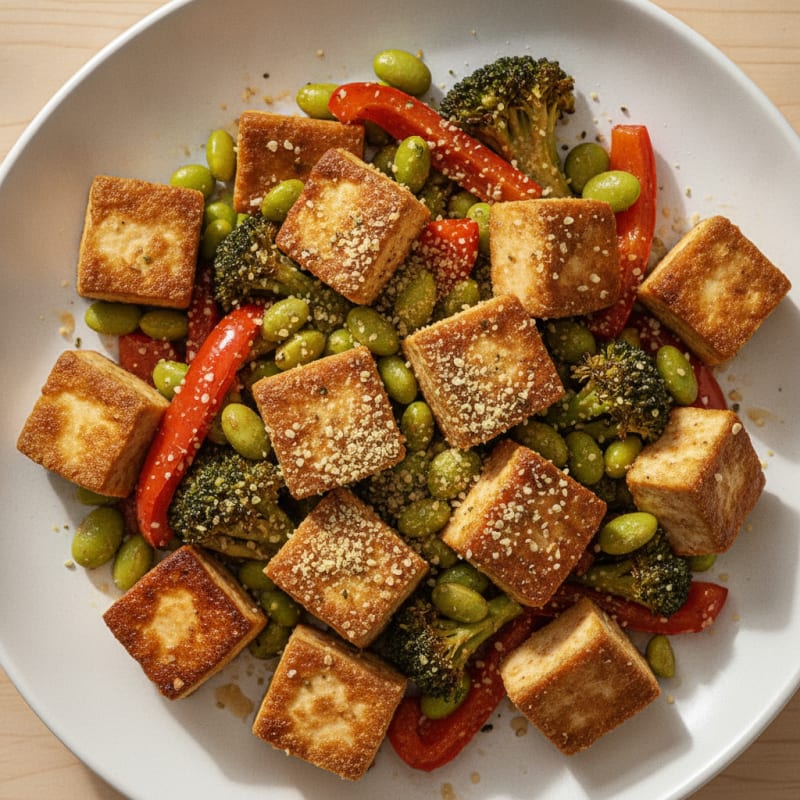 Pan-Seared Tofu with Roasted Vegetables