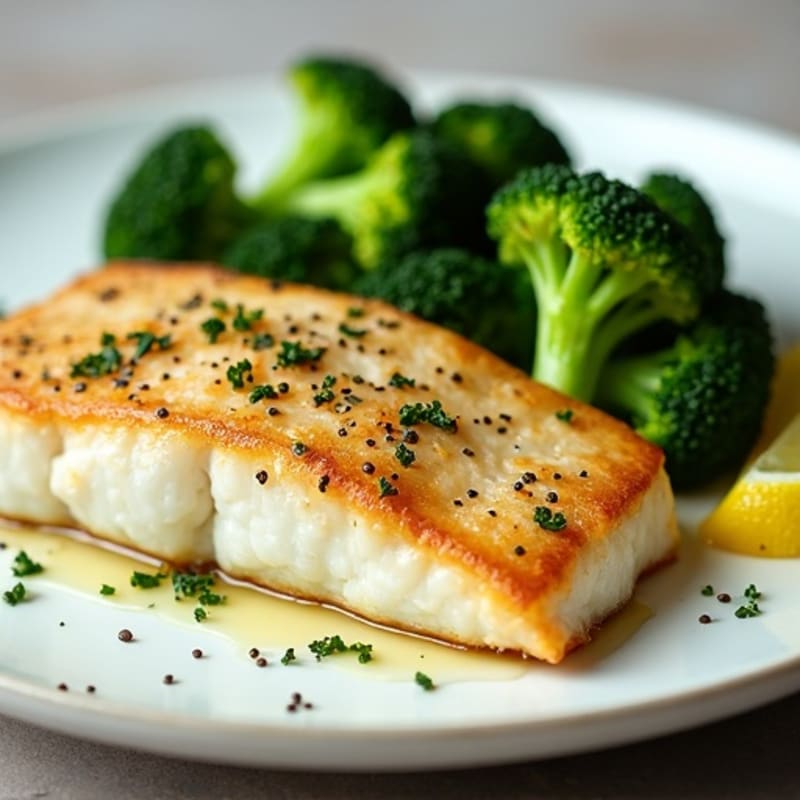 Seared Cod Fillet with Steamed Broccoli