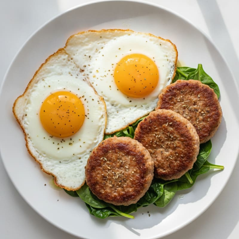 Fried Eggs with Savory Turkey Sausage