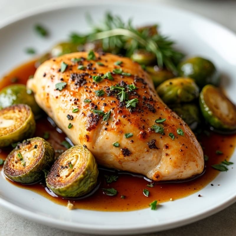 Lemon Herb Roasted Chicken with Crispy Balsamic Glazed Brussels Sprouts