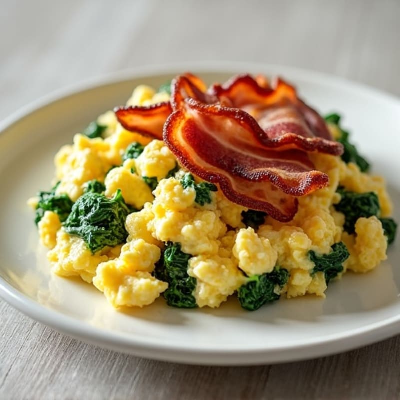 Cottage Cheese Egg Scramble with Spinach and Turkey Bacon