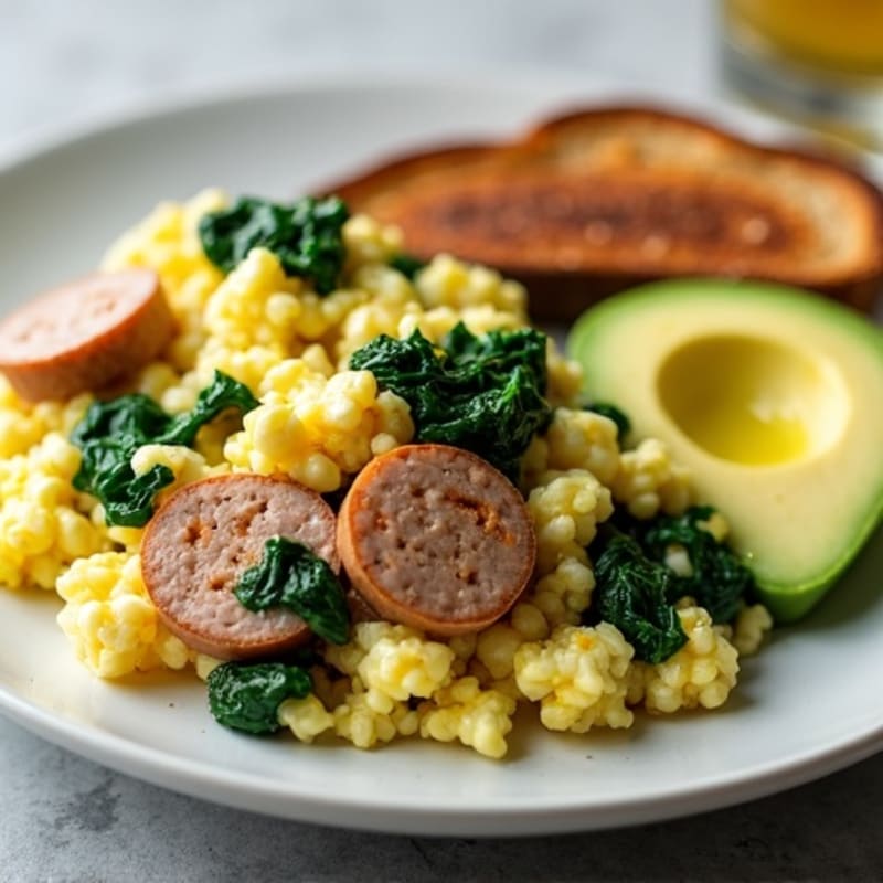 Egg White and Turkey Sausage Scramble with Spinach