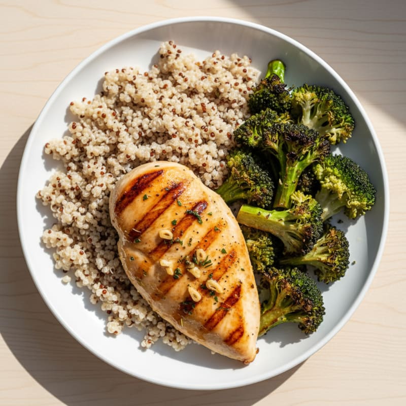 Grilled Chicken Breast with Quinoa and Roasted Broccoli