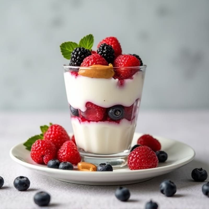 Greek Yogurt Protein Parfait with Mixed Berries and Almond Butter