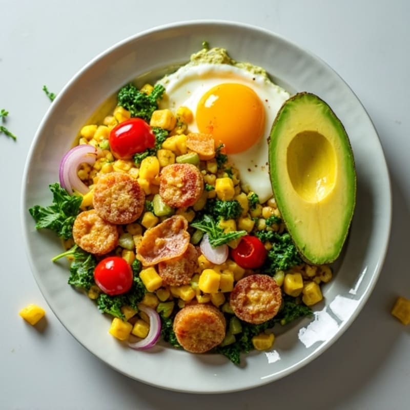 High-Protein Egg and Veggie Scramble with Creamy Avocado