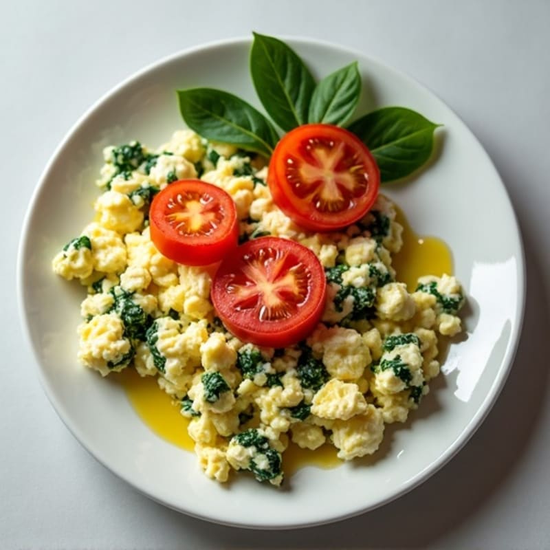 Egg White and Spinach Scramble with Cottage Cheese and Fresh Tomato
