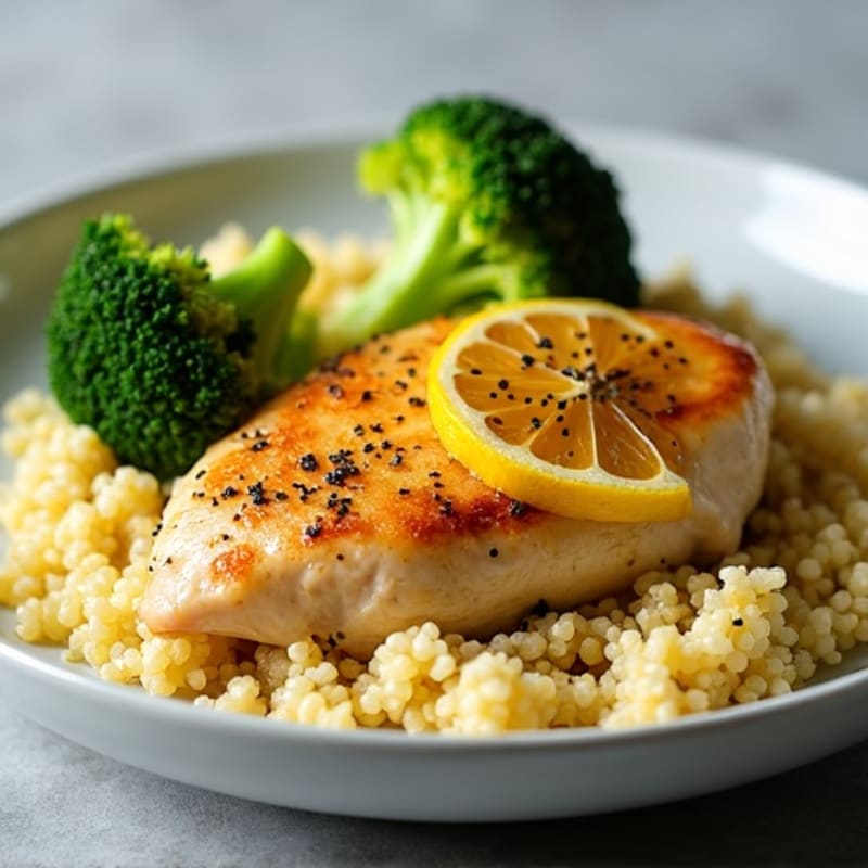 Lemon Garlic Chicken with Roasted Broccoli and Fluffy Giant Couscous