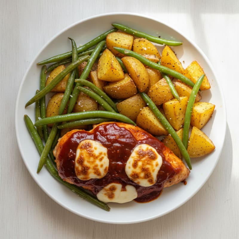 BBQ Chicken with Roasted Green Beans and Potatoes