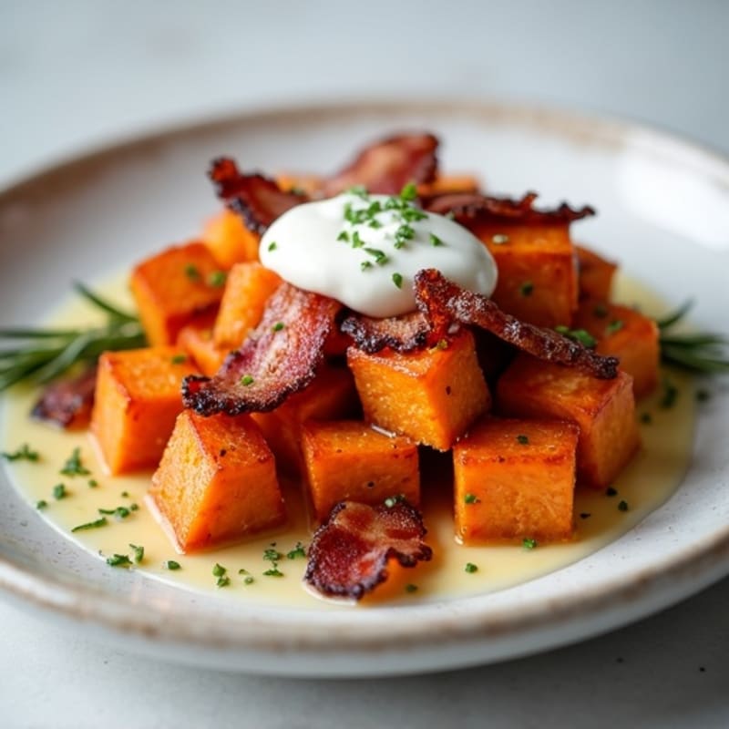 Herb-Roasted Sweet Potato with Greek Yogurt and Crispy Turkey Bacon