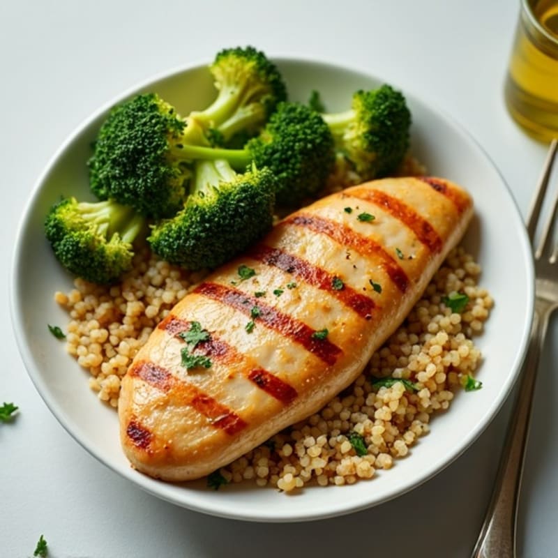 Grilled Chicken Breast with Quinoa and Roasted Broccoli
