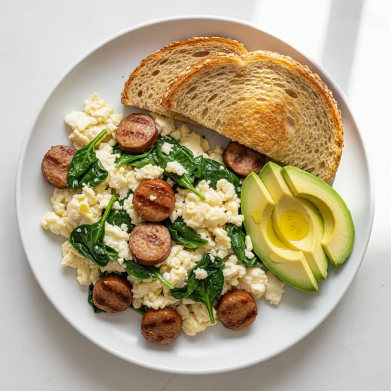 Egg White Scramble with Turkey Sausage and Spinach