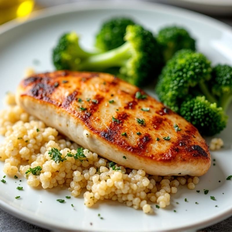 Seared Chicken Breast with Steamed Broccoli and Quinoa