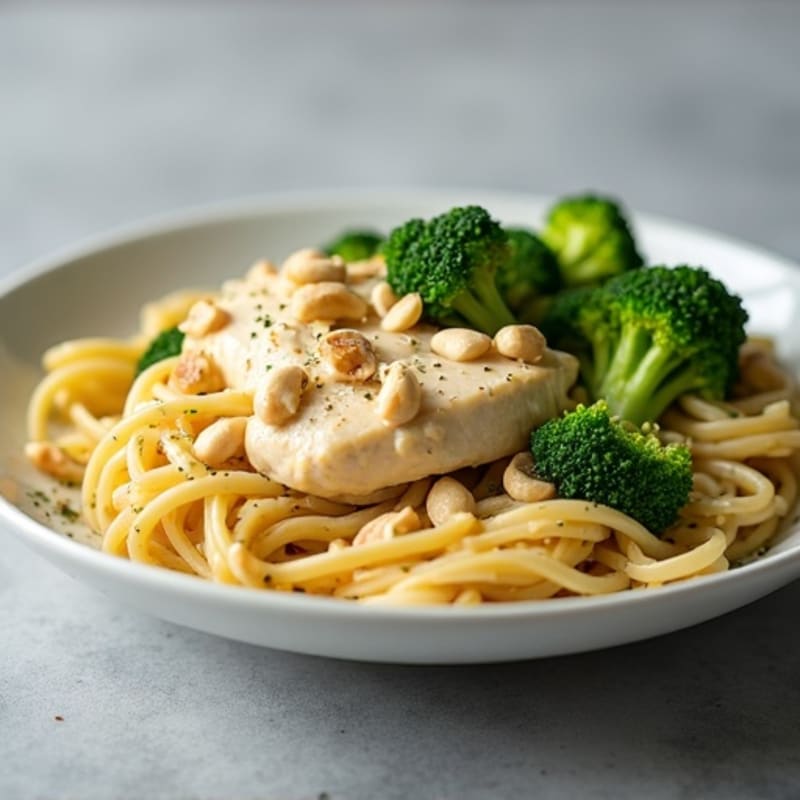 Creamy Cashew Chicken Alfredo Pasta with Broccoli