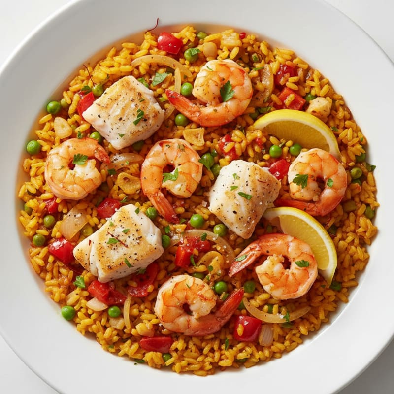 Golden Saffron Seafood Paella with Crispy Rice