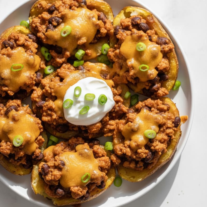 Loaded Chili Cheese Potato Skins
