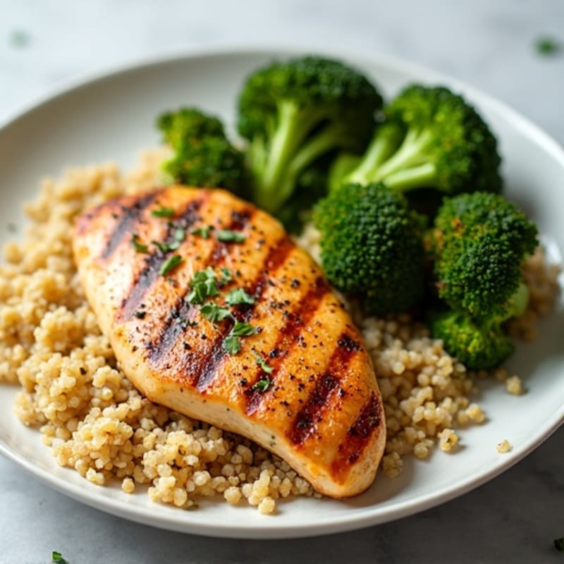 Grilled Chicken Breast with Quinoa and Roasted Broccoli