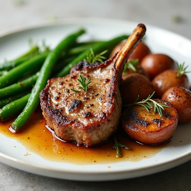 Herb-Crusted Lamb Chops with Crispy Roasted Potatoes and Green Beans