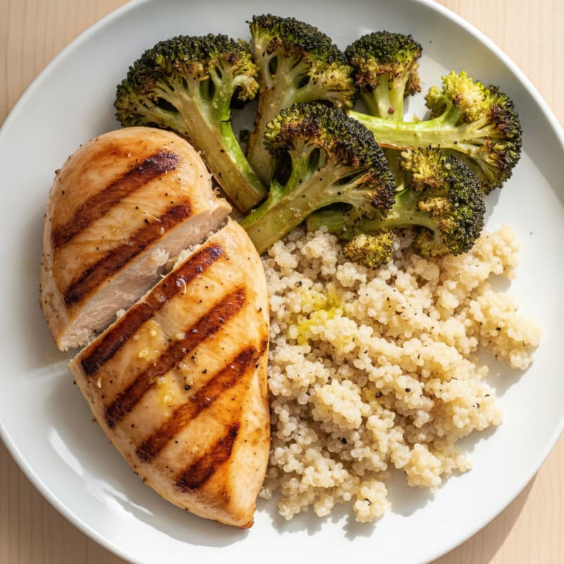 Grilled Chicken Breast with Quinoa and Roasted Broccoli