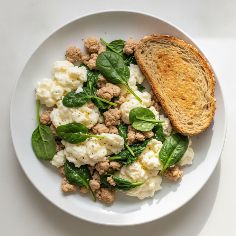 Egg White Scramble with Lean Turkey and Sautéed Spinach