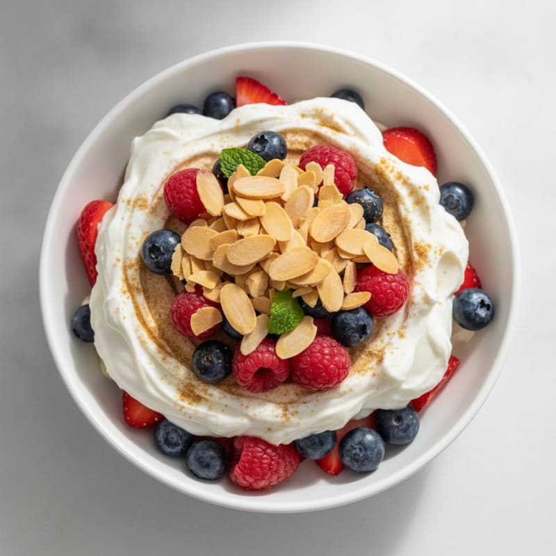 Greek Yogurt Protein Parfait with Mixed Berries and Almonds