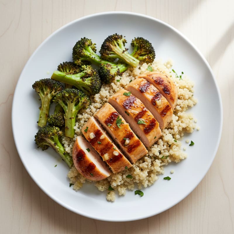 Grilled Chicken Breast with Quinoa and Roasted Broccoli