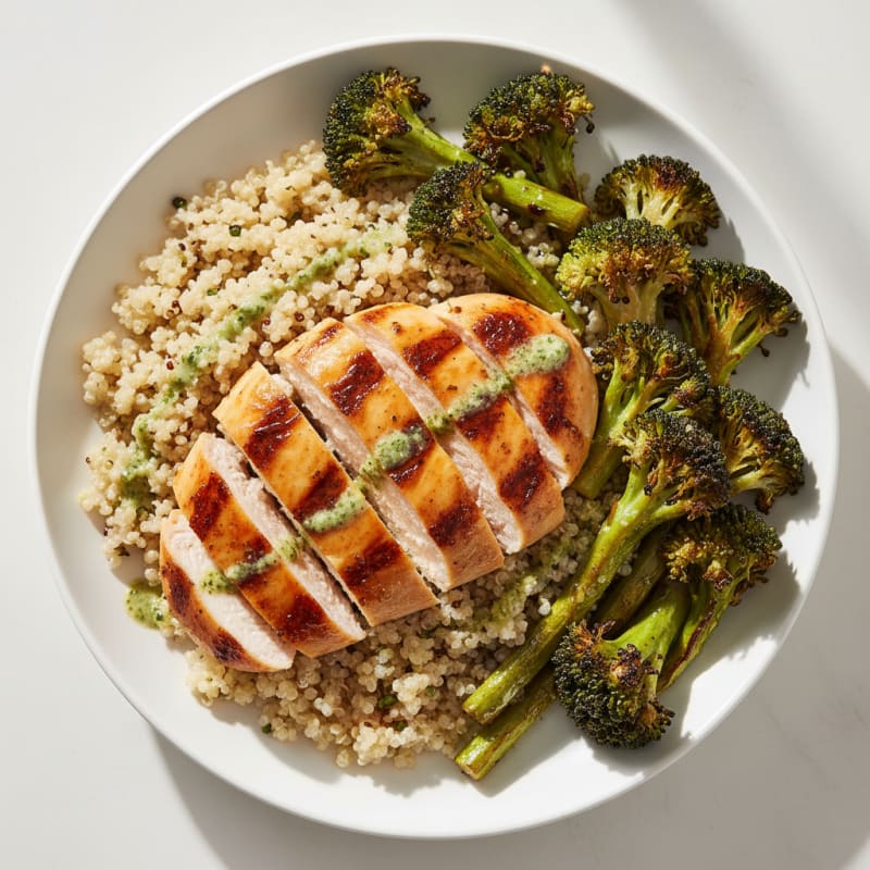 Grilled Chicken Breast with Quinoa and Roasted Broccoli